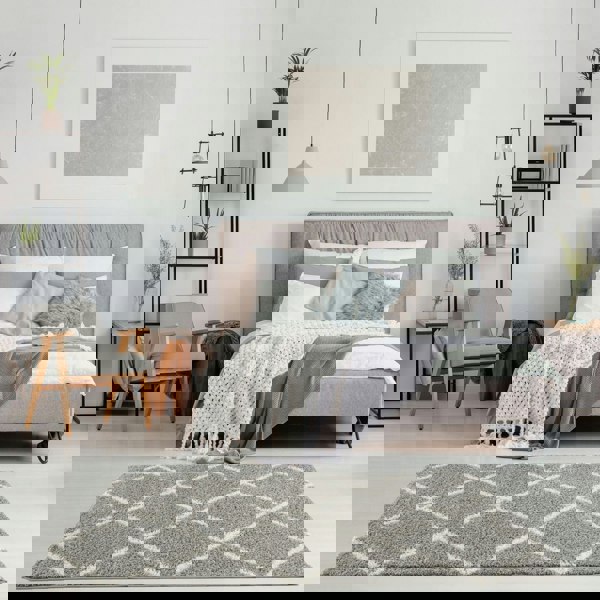 Diamond Design Thick Shaggy Area Rugs Grey