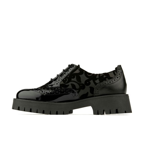 Embassy London Artisan - Black Floral - Women's chunky sole derby shoe with brogue details