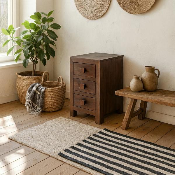 Wyld Haus Phuket Dark Mango Wood 3 Drawer Bedside Table