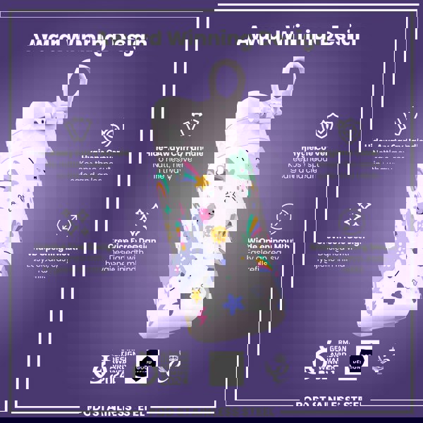 ION8 Leak Proof Kids Water Bottle, Stainless Steel, Unicorns, 400ml (13oz)