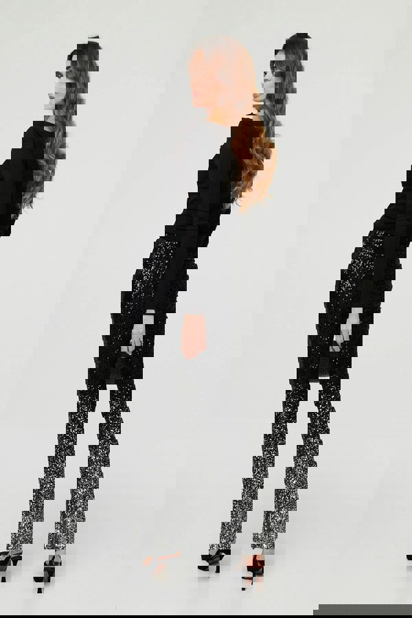 Black | Sparkly Sequin High Waist Flare Trousers
