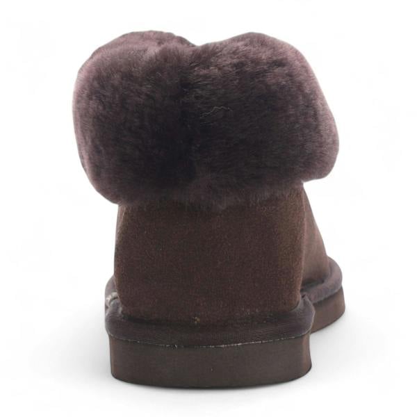 Infinity Leather Women's Sheepskin Suede Ankle Brown Slip-On Bootie Winter - Glacier