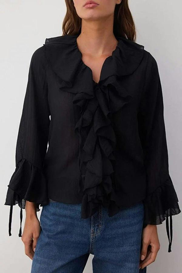 WOVCOR Ruffled Boho Long-Sleeve Woven Blouse