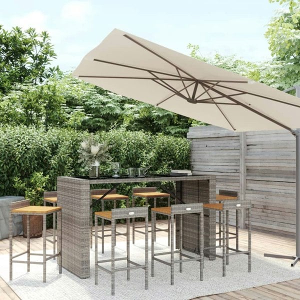 Berkfield 9 Piece Garden Bar Set Grey Poly Rattan& Solid Wood Acacia