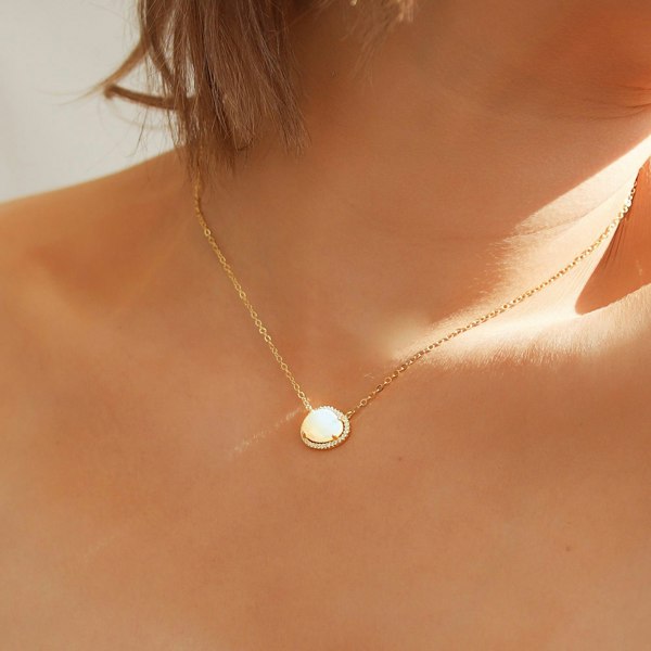 Luna Charles Bianca Moonstone Pendant Necklace - 14K Gold Plated