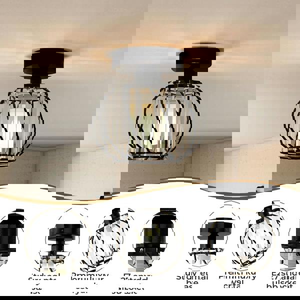 Emitto Crystal Ceiling Light Semi Flush Mount Chandelier Modern Hallway Black