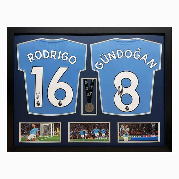 Unbranded Framed Ilkay Gundogan & Rodri double signed Manchester City Shirt display