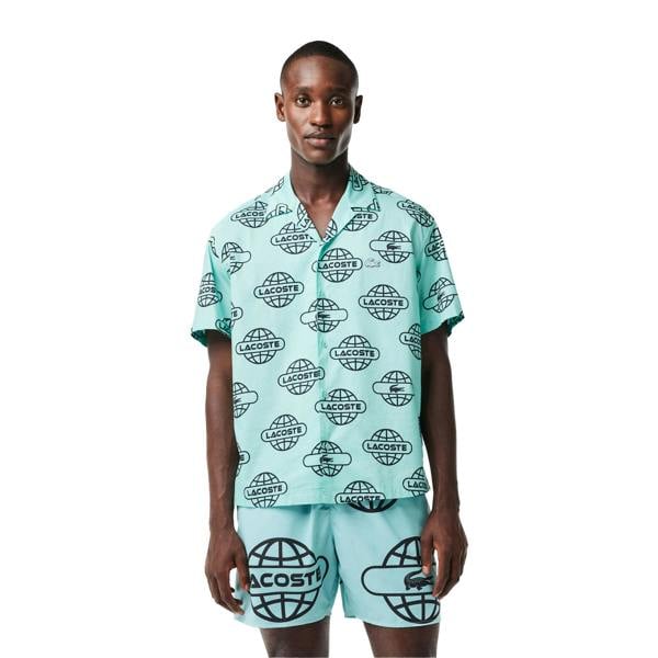 Lacoste Mens Logo Printed Cotton Twill Shirt - Mint - 