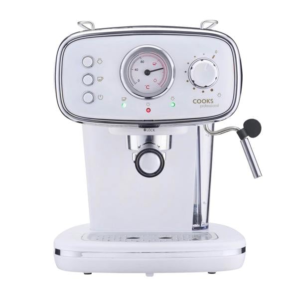 Cooks Professional Retro Espresso Machine | White / Silver