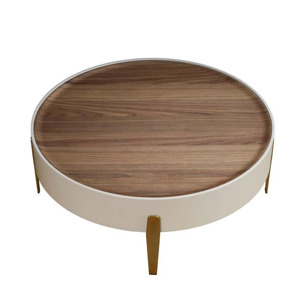Angel Cerdá Round coffee table walnut, beige wood and polished golden steel 2151