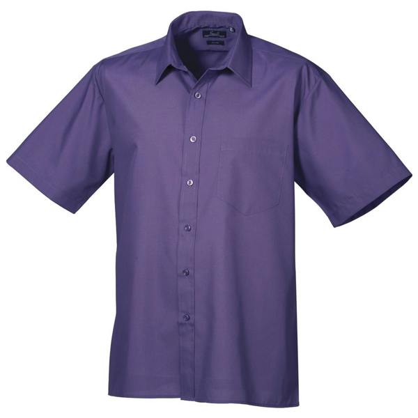Premier Mens Short Sleeve Formal Poplin Plain Work Shirt - Purple