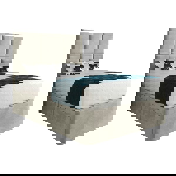 Casa Magna Caprio Upholserted Floorstanding Headboard With Divan Bed Frame - Cream