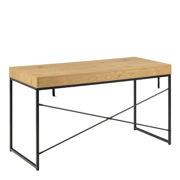Wyld Haus El Paso Wild Oak Effect Desk with Drawer and Shelf Black Metal Base