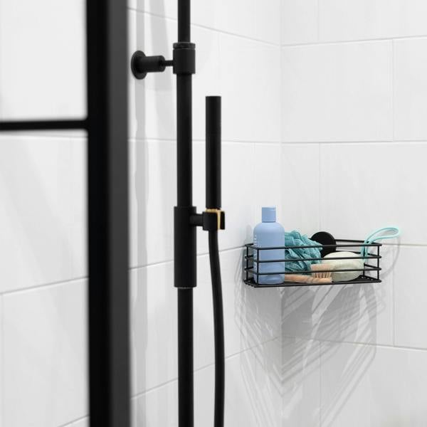 BESLAGSBODEN Matt Black Stainless Steel Corner Shower Basket Self Adhesive Wall Mounted