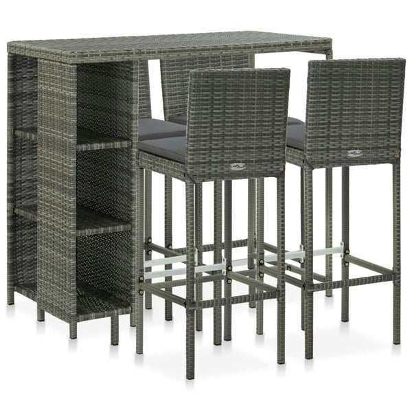 Berkfield 5 Piece Garden Bar Set with Cushions Poly Rattan Grey