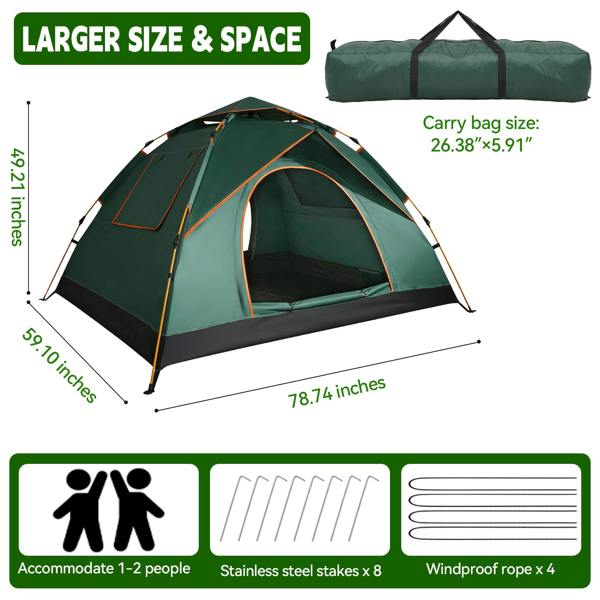 Leaper Waterproof & Windproof Backpacking Green Tent for 1-2 People