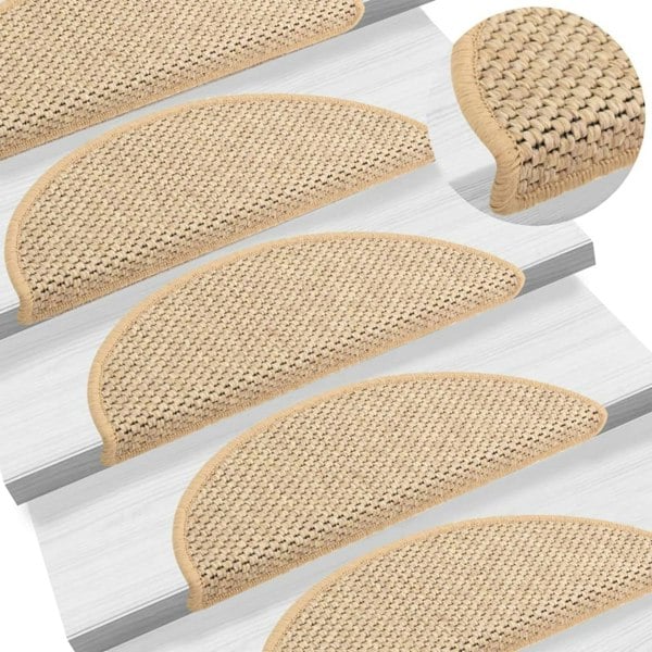 Berkfield Stair Mats Self-adhesive Sisal-Look 15 pcs 56x17x3 cm Light Beige