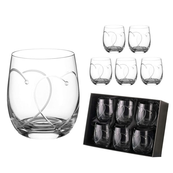 Diamante Whisky Tumblers with Swarovski crystals 'Two Hearts' - Set of 6