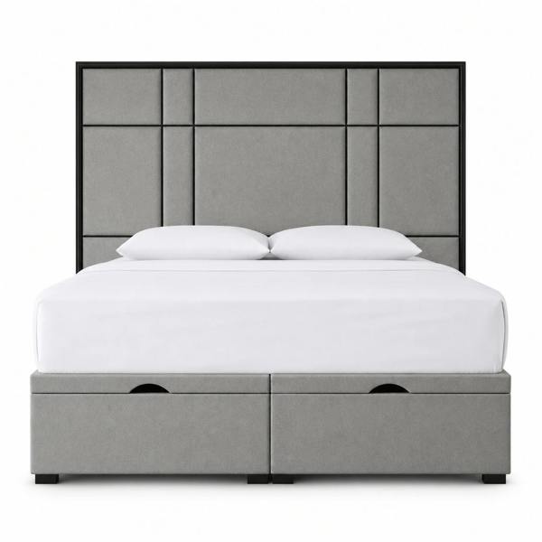Great British Beds Alice Headboard with Contrast Border Divan Ottoman Bed - Silver Plush
