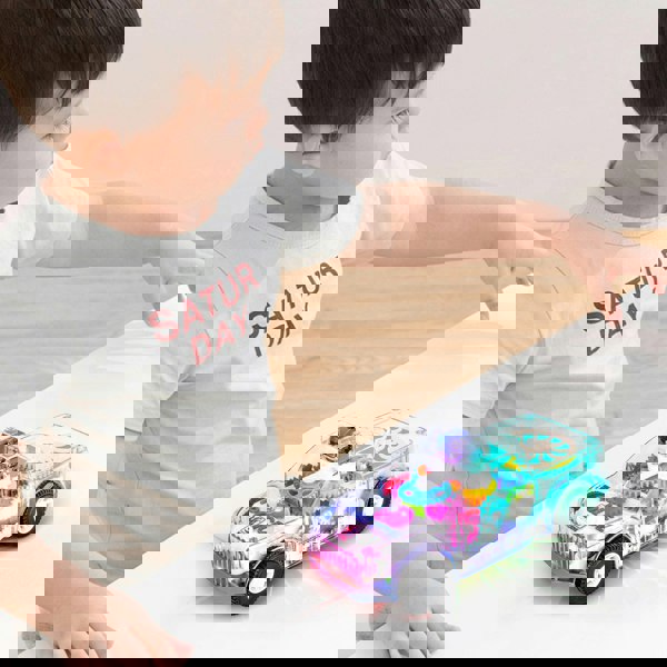 deAO Toys Electric Transparent Police Gear Car Toy Rotating Car - Flashing Lights Siren Sounds, Automatic Obstacle Avoidance