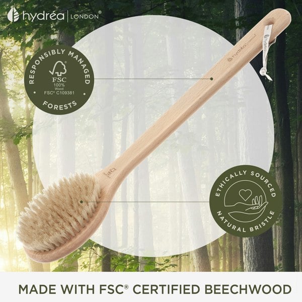 Hydréa London Long-Handled Wet & Dry Body Brush - FSC® Certified Beechwood with Natural Bristle