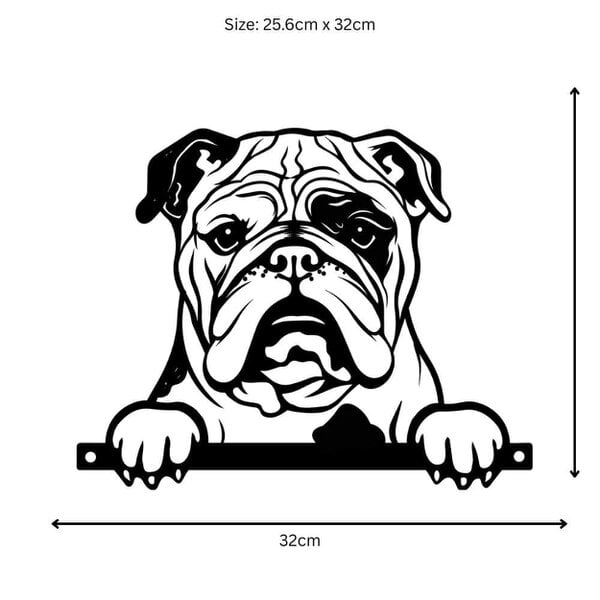 EDH Door Hardware Metal Bulldog Peeking Dog Silhouette – 25.5cm x 32cm | Durable Outdoor & Indoor Wall Art for Garden, Fence, or Home Décor
