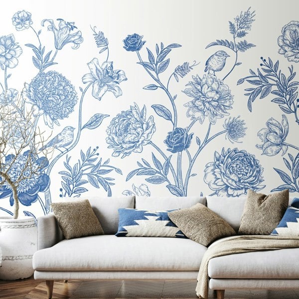 Origin Murals Jacobean Rose Trail - Navy Blue
