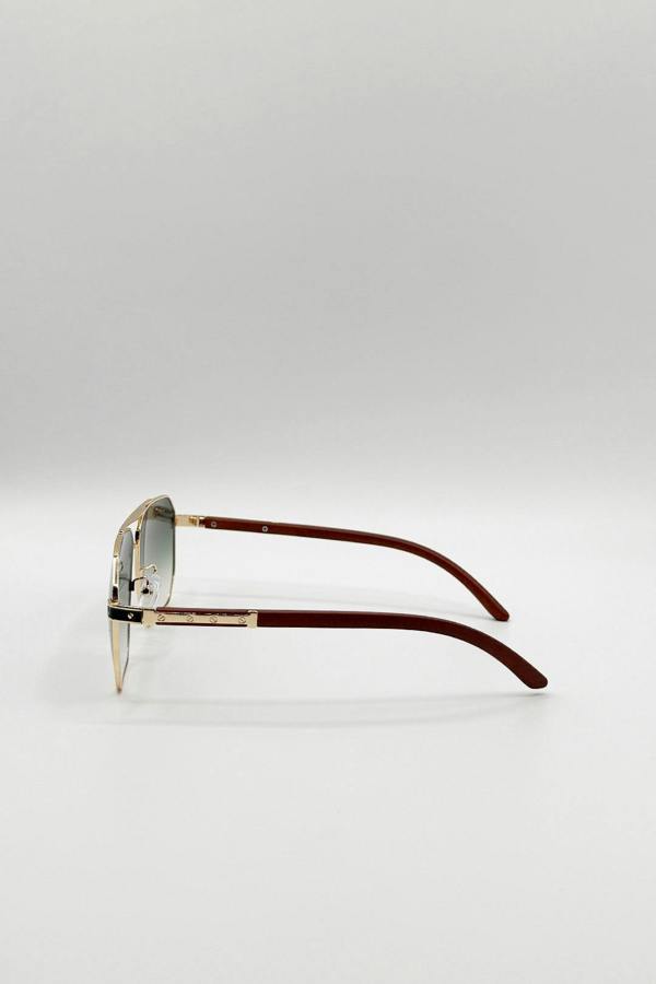 SVNX Retro Square Navigator Sunglasses in Green Brown