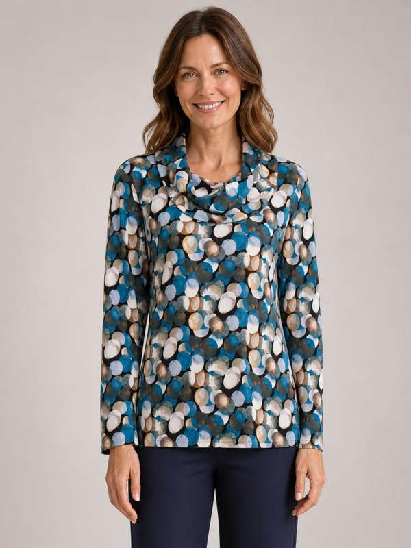 TIGI Blur Dot Print Cowl Neck Top