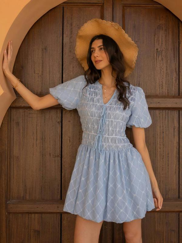 Rose & Nancy Belle Blue Embroidered Mini Dress&nbsp;