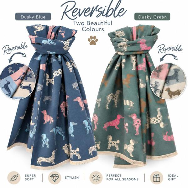 Love EMVY Ladies Reversible Dog Print Scarf – Soft Poodle & Dachshund Design