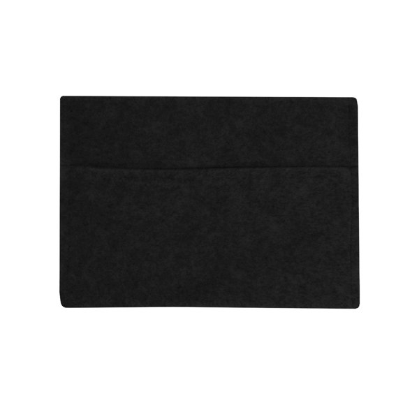 Black storage pouch made of soft felt material, featuring a sleek rectangular shape and a smooth texture for versatile organization