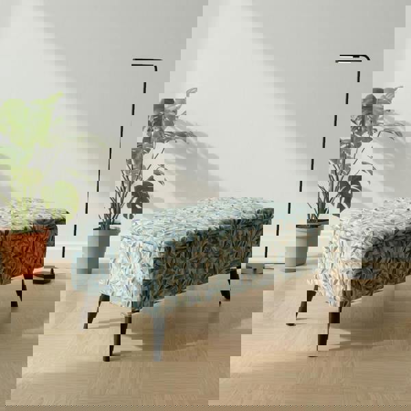 Designer fabric upholstered bench with deep hidden storage