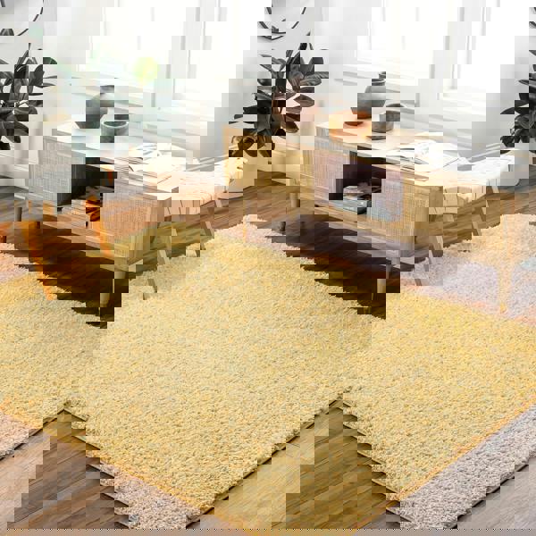 Livabliss Moda Shag-Solid Color Yellow Plush Soft Pile Rug