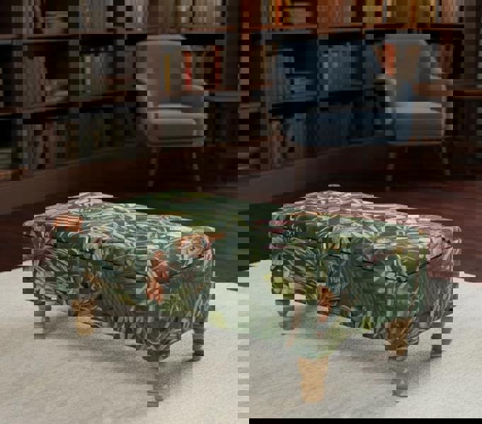 ISTOOLS Premium Green Floral Velvet Ottoman Bench with Storage – Luxury Coffee Table & Pouffe Seating