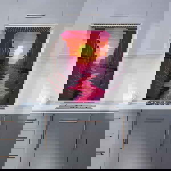 Warren Reed - Designer Synthwave Canyon Sunset Kitchen Splashback