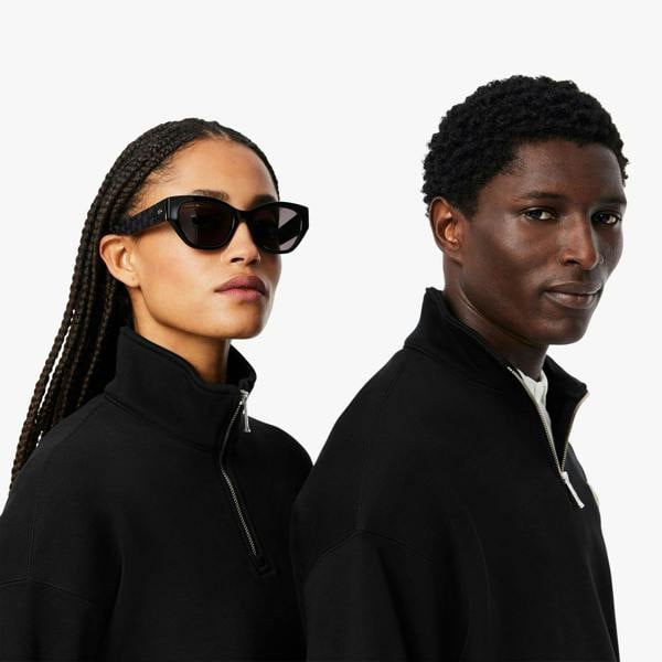 Lacoste Unisex Adult Accent Badge Zip Neck Loose Fit Sweatshirt - Black - 