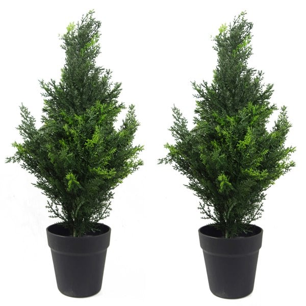 Leaf 60cm Pair of Artificial Cedar Cypress Topiary UV Resistant