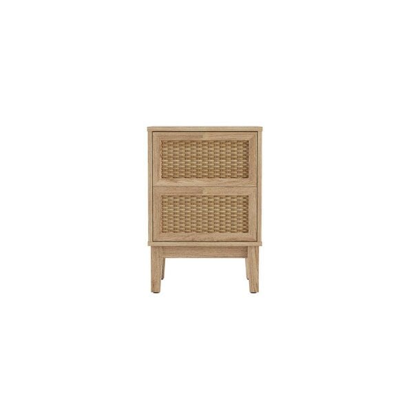 Wyld Haus Waterford Oak Wood and Rattan Bedside Cabinet 2 Doors