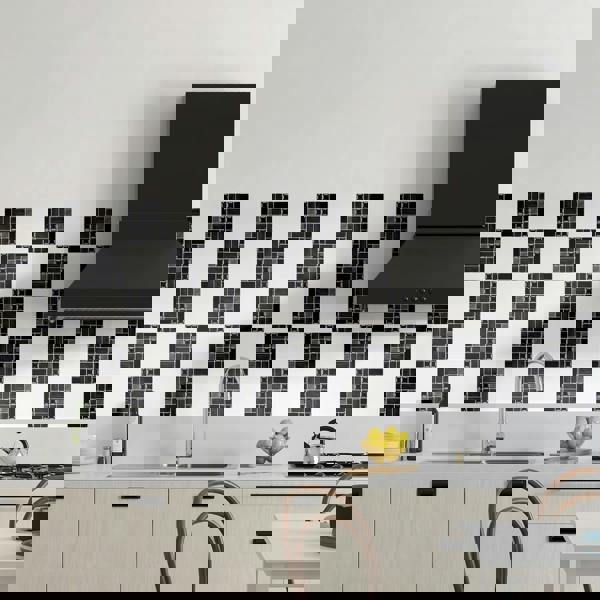 WT1589 - Glossy Black Porcelain Mosaic Wall Tile Sticker Set - 15 x 15 cm (6 x 6 in) - 24 pcs