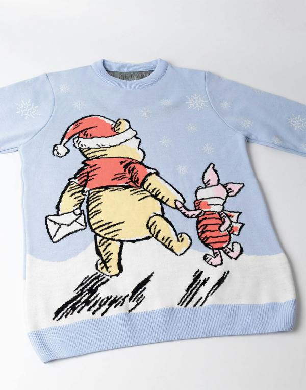 Winnie the Pooh Womens Blue Character Christmas Jumper