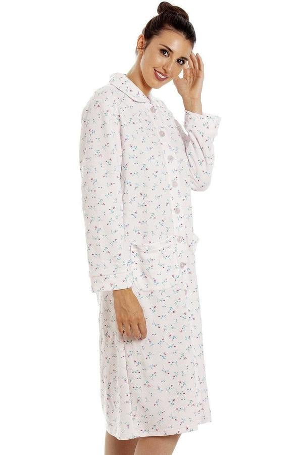 Womens Floral Mock Quilt Button Housecoats