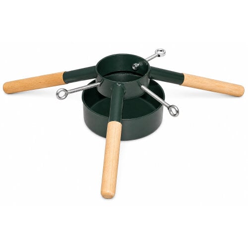 Large Modern Spruce Christmas Tree Stand, Green Metal Base with Wooden Legs, Water Reservoir, Adjustable Clamps for Trees up to 2.6m