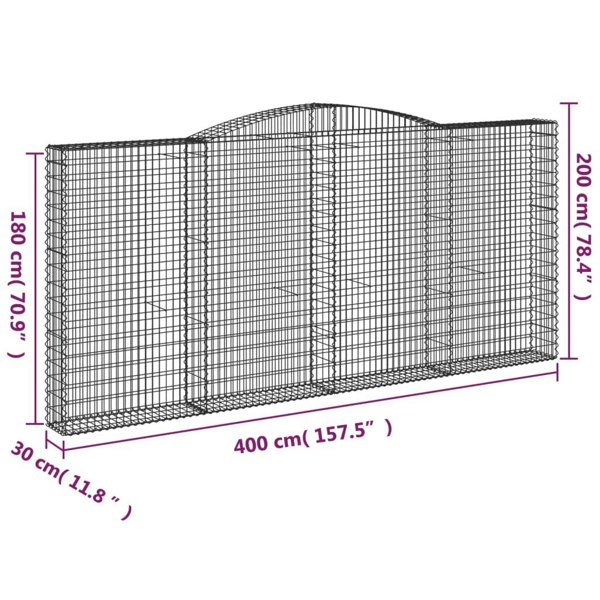 Berkfield Arched Gabion Basket 400x30x180/200 cm Galvanised Iron