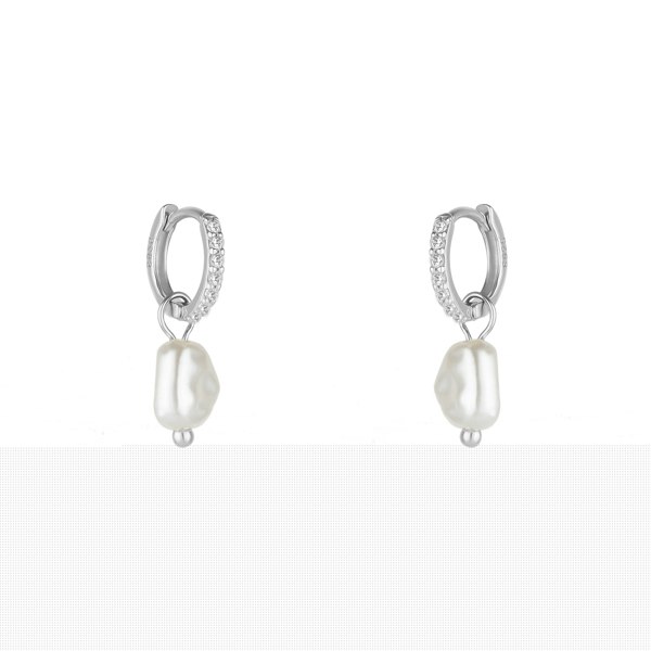 Spero London Huggie Pearl Drop Earrings in Sterling Silver