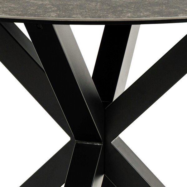 Wyld Haus Perth 119cm Black Ceramic Round Dining Table Industrial Black Metal Legs
