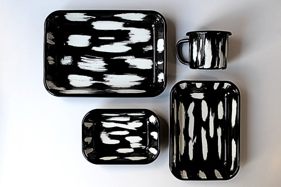 Rozi Stripe Collection Enamel Rectangular Serving And Roasting Dish