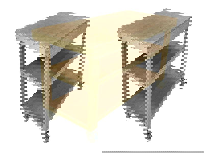 Arbor Garden Solutions Wooden Workbench 18mm Eucalyptus Hardwood Top Double Shelf And Wheels