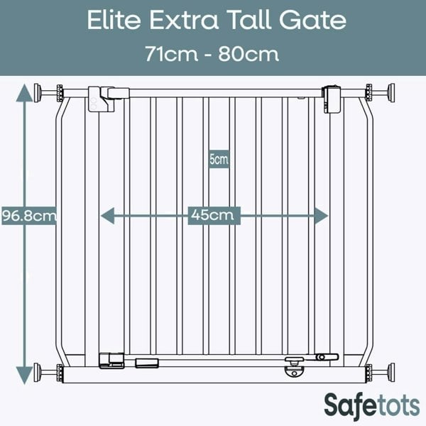 Bettacare Extra Tall Elite Dog Gate, 71cm - 80cm, Matt White, Extra Tall 96.8cm in Height, Pressure Fit Pet Gate