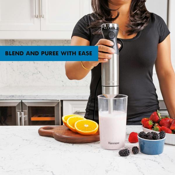 Kenmore 4-in-1 Hand Blender with Chopper Whisk Variable Speed Immersion Blender